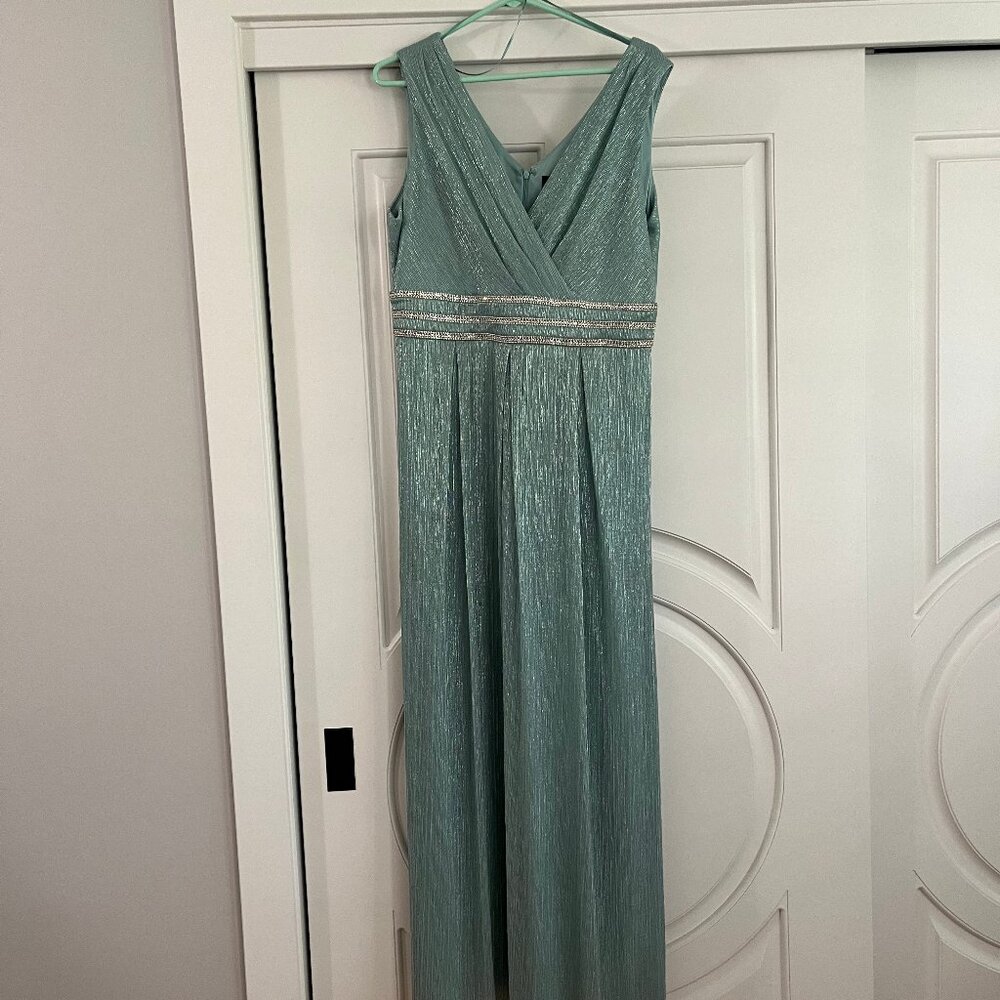 R&M Richards Womens Metallic Long Evening Dress Seafoam